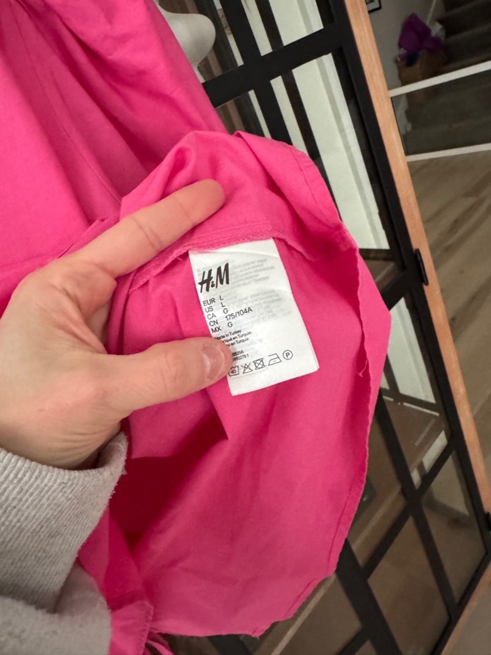 H&M blouse bows puff short sleeve cotton poplin tie back hot pink top flowy - Picture 4 of 8